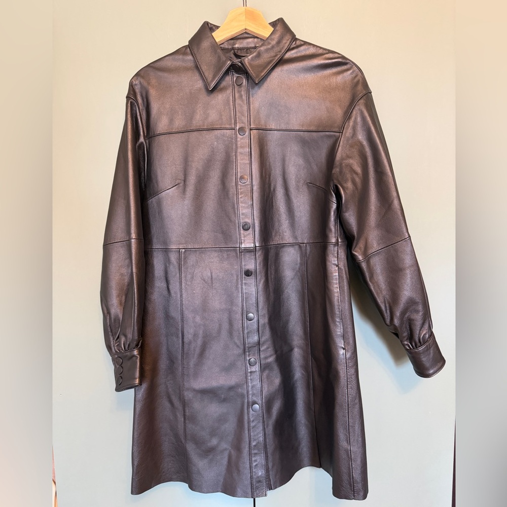 Asos Edition real leather black shirt dress size 6